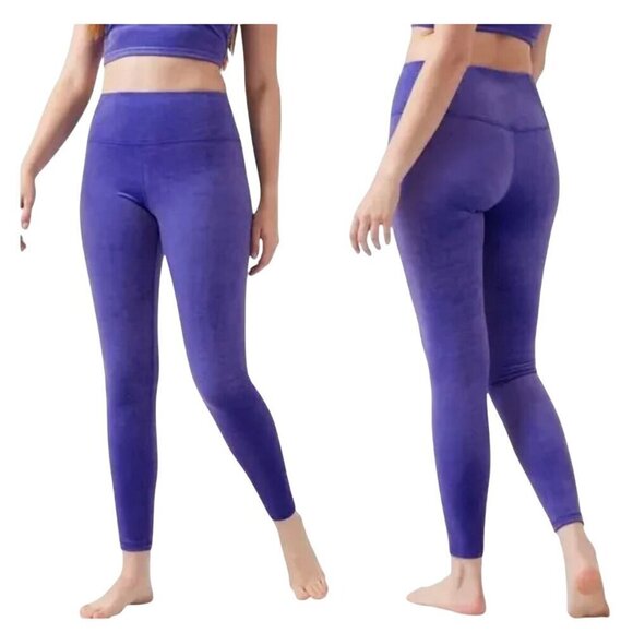 Athleta Purple Velvet Leggings SM Soft Stretch High Rise Athleisure Yoga Lounge - Picture 3 of 10